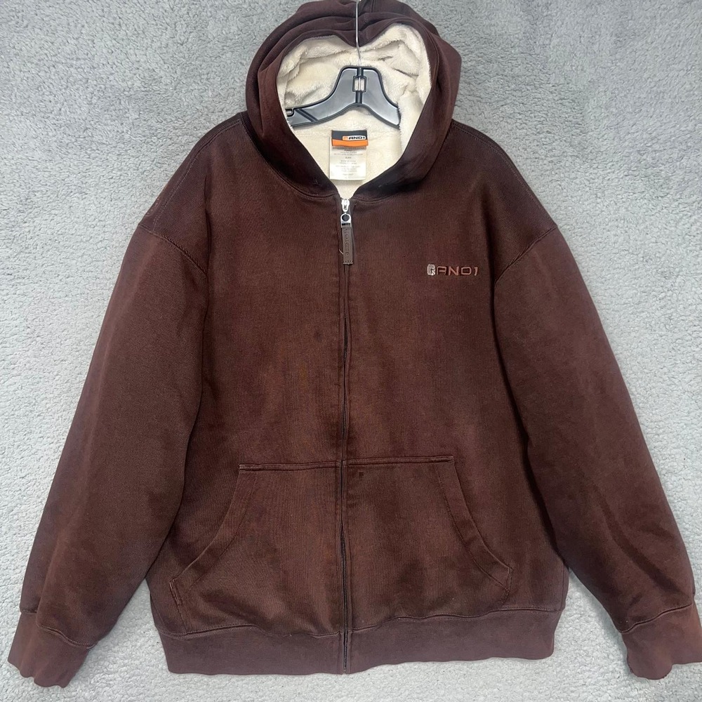 VTG And1 Hoodie Men's Sz XL Brown Sherpa Fleece Lined Zip Up Embroidered Shacket